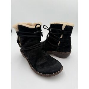 UGG Caspia Suede Leather Lace‎ Up Sherpa Fur Lined Ankle Boots Winter Booties 8